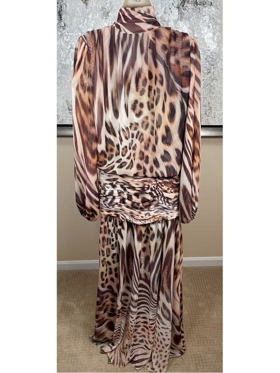 RETROFETE Opaline Long Sleeve Animal Print Ruched Draped Neck Maxi Dress Sz XS - Picture 7 of 9
